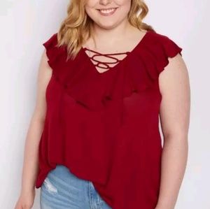 ❣Rue 21 New Plus Sleeveless Burgundy Flounce Top❣